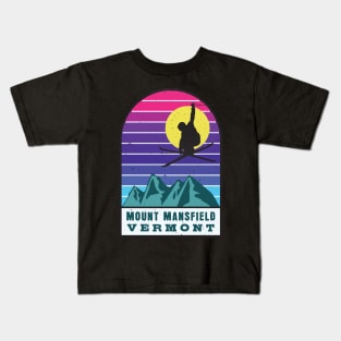 Ski Mount Mansfield Vermont Retro Sunset Kids T-Shirt